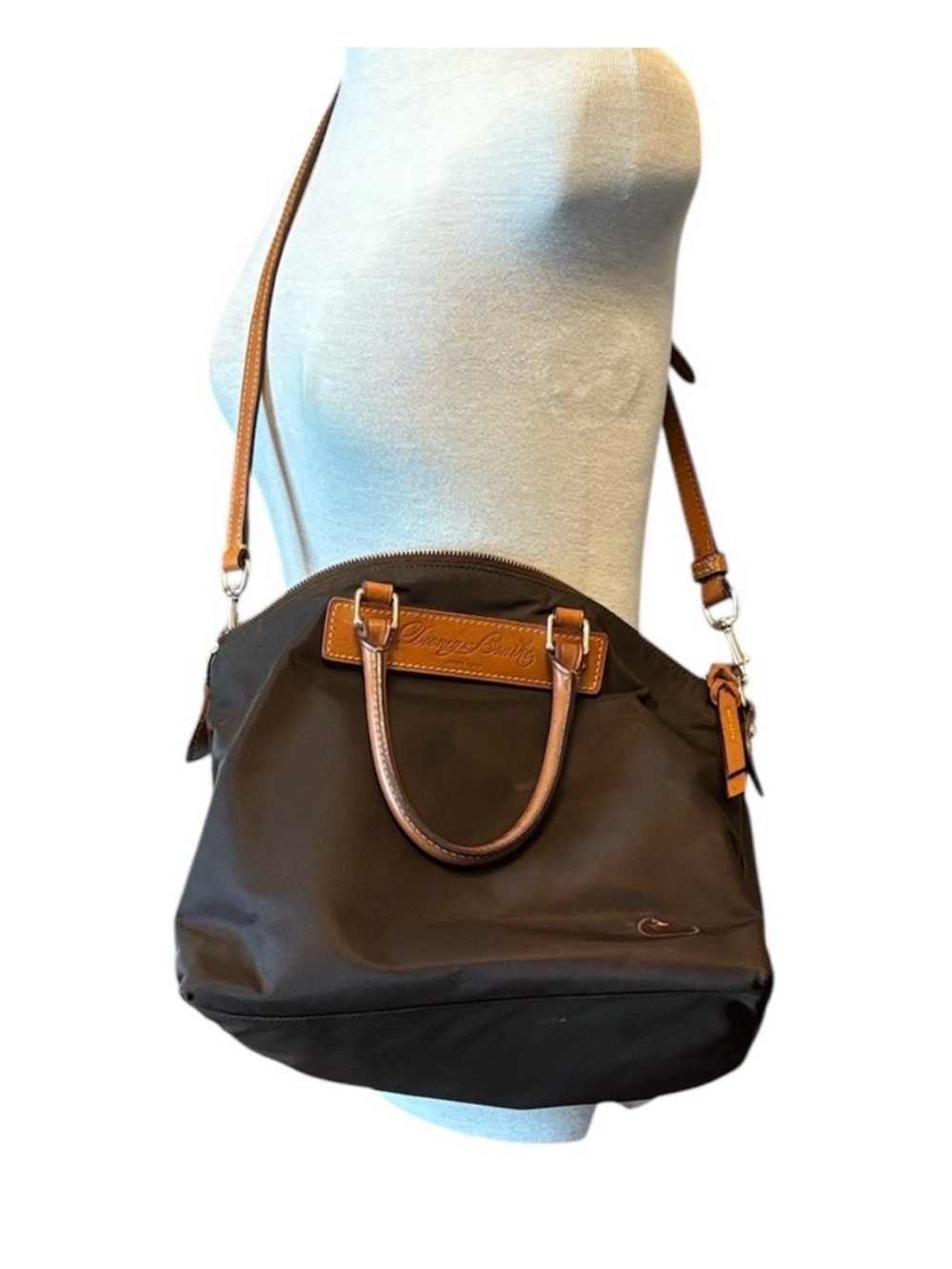 Dooney & Bourke Brown Nylon Satchel with Tan Leather Accents